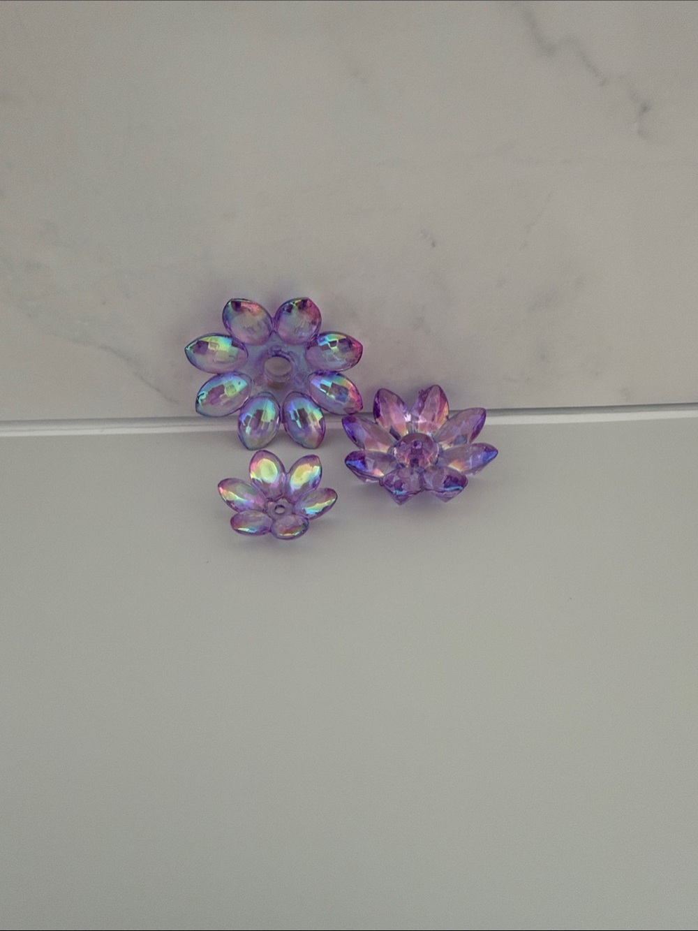 Set of 3 Iridescent Purple Flower Gem Embellishments for beaded pen. 
Brand New